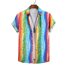 All Over Print Rainbow Zebra Collared Shirt
