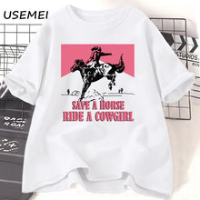 Save a Horse Ride a Cowgirl Graphic Lesbian T-Shirt